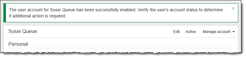 A screenshot of the User account has been successfully enabled message.